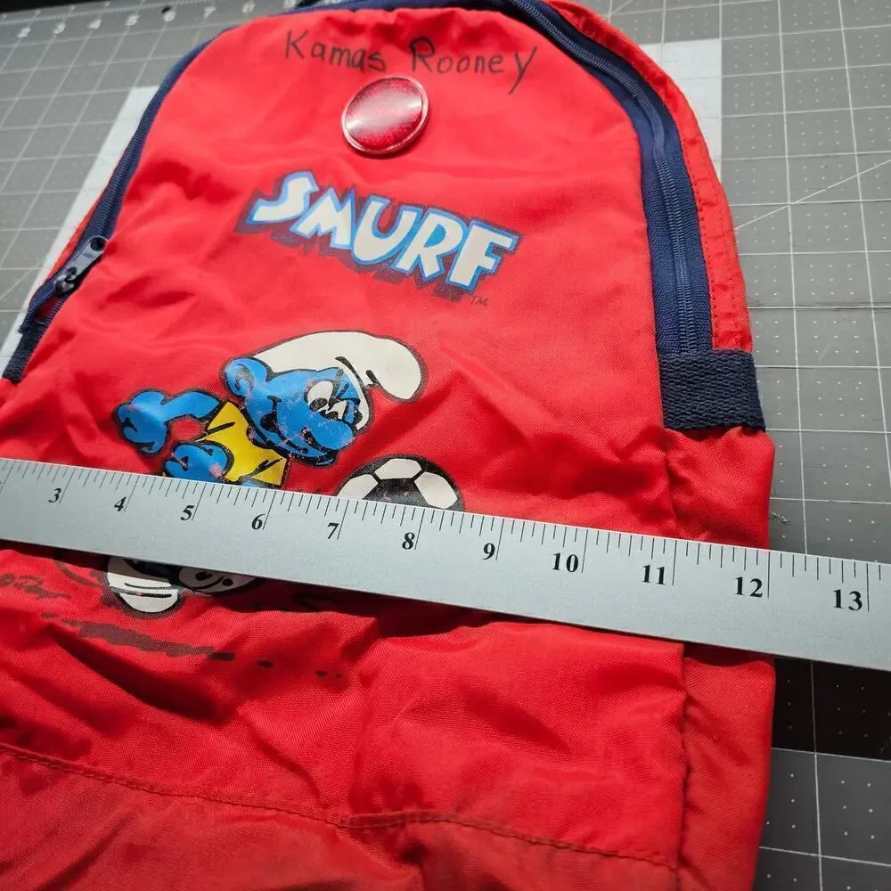 Vintage Smurfs Backpack 1980 Red Soccer Reflector Collectible Retro Cartoon 19